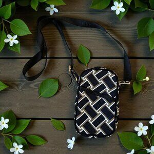 DVF DIANE VON FURSTENBERG Black Brown Woven Print Crossbody Bag